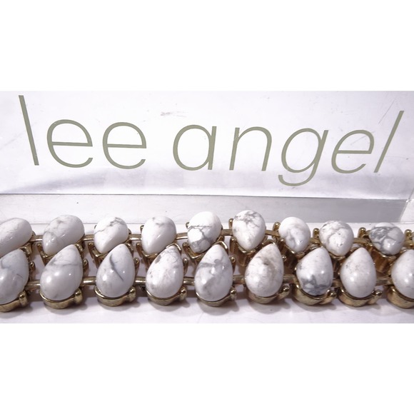 Neiman Marcus Lee Angel Howlite Teardrop Brass Link Bracelet NWT 298 - Picture 10 of 11